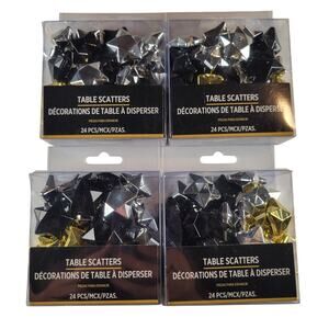96-Pc Metallic Star Table Scatter Decorations - Gold, Silver, Black - 4 Boxes